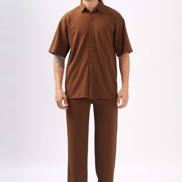 Solid Cotton Blend Oversized Shirt                     ( Brown )