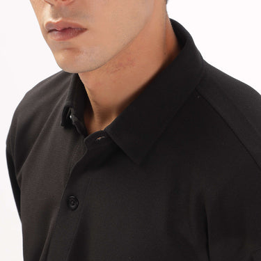 Solid Cotton Blend Oversized Shirt         ( Black )