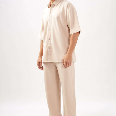 Solid Cotton Blend Oversized Shirt                                       ( Beige )