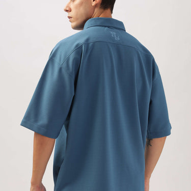 Solid Cotton Blend Oversized Shirt                                        ( Blue )