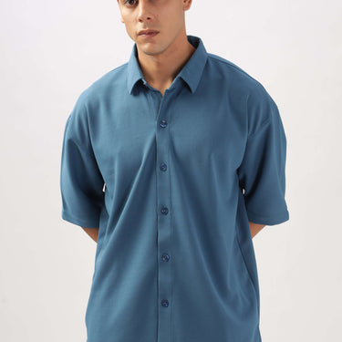Solid Cotton Blend Oversized Shirt                                        ( Blue )