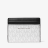 Michael Kors cardholder with black top section and white bottom section on a white background