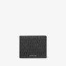 Black wallet with a brand logo on a white background