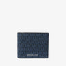 Navy blue wallet with brand logo on a white background