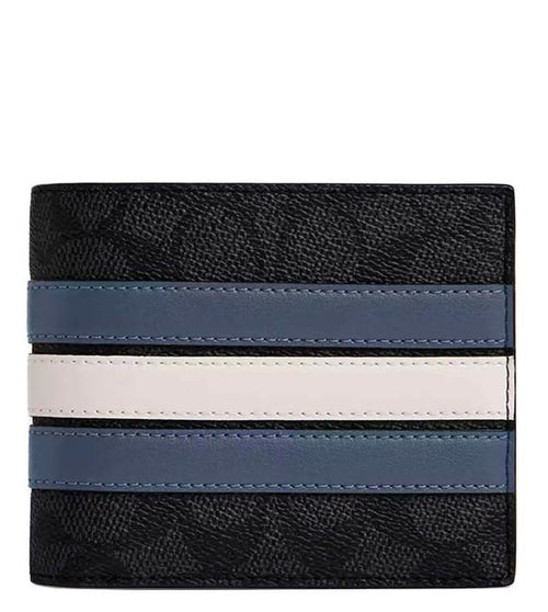 Coach Charcoal & DenChalk Logo Bi-Fold Wallet With Cardholder & Keychain