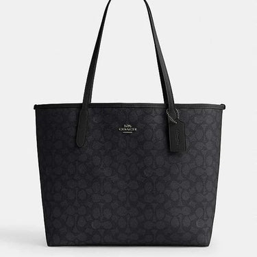 Coach City Tote Bag In Signature Canvas Signature Canvas-Gunmetal-Charcoal-Black