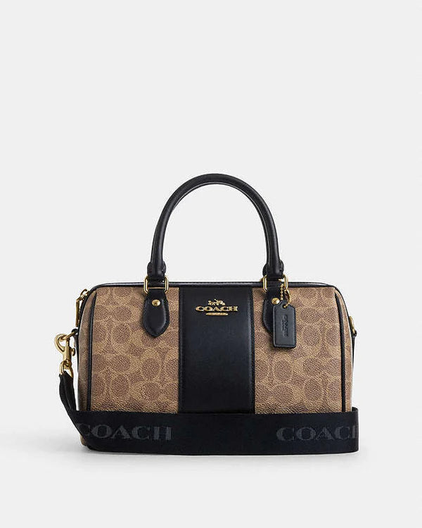 Coach Rowan Satchel Bag In Signature Canvas Signature Canvas-Gold-Tan-Black