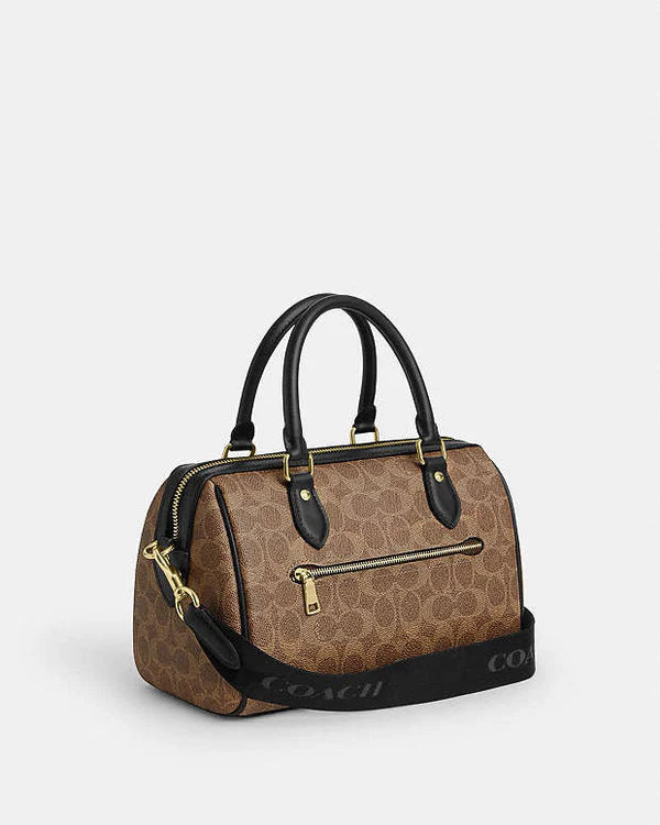Coach Rowan Satchel Bag In Signature Canvas Signature Canvas-Gold-Tan-Black
