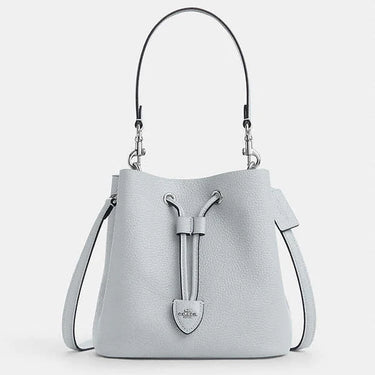 Coach Rowan Bucket Bag Pebbled Leather-Silver-Ice Blue