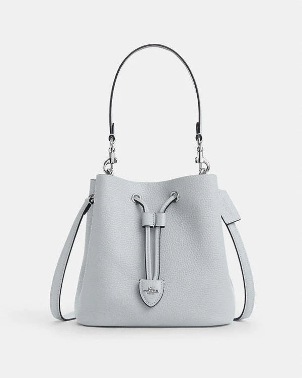 Coach Rowan Bucket Bag Pebbled Leather-Silver-Ice Blue
