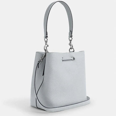 Coach Rowan Bucket Bag Pebbled Leather-Silver-Ice Blue