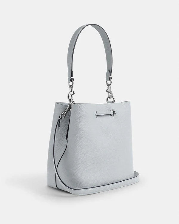Coach Rowan Bucket Bag Pebbled Leather-Silver-Ice Blue
