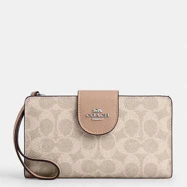 Coach Phone Wallet In Signature Canvas Signature Canvas-Silver-Sand-Taupe