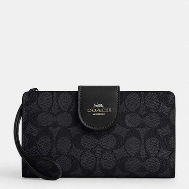 Coach Phone Wallet In Signature Canvas Signature Canvas-Gunmetal-Charcoal-Black