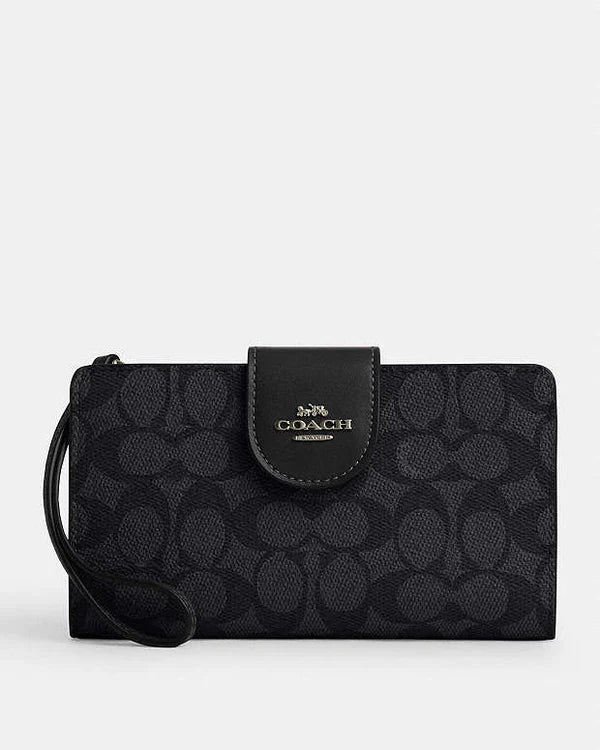 Coach Phone Wallet In Signature Canvas Signature Canvas-Gunmetal-Charcoal-Black