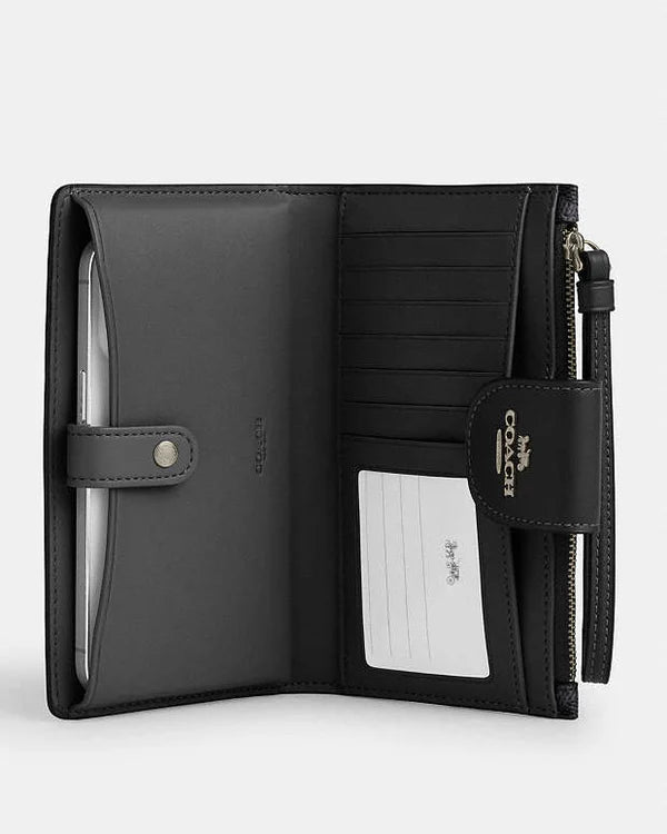 Coach Phone Wallet In Signature Canvas Signature Canvas-Gunmetal-Charcoal-Black