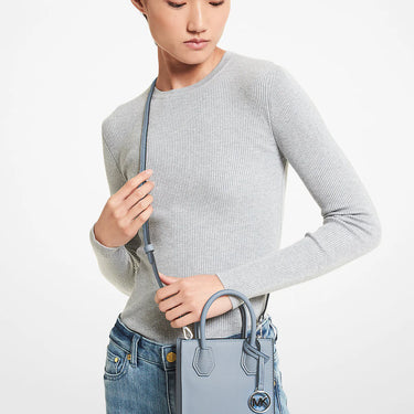 Michael Kors Mercer Extra-Small Pebbled Leather Crossbody Bag Pale Blue