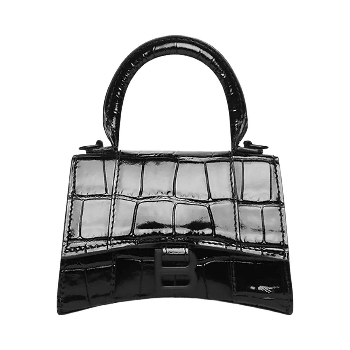 Balenciaga Hourglass Mini Handbag With Chain Crocodile Embossed