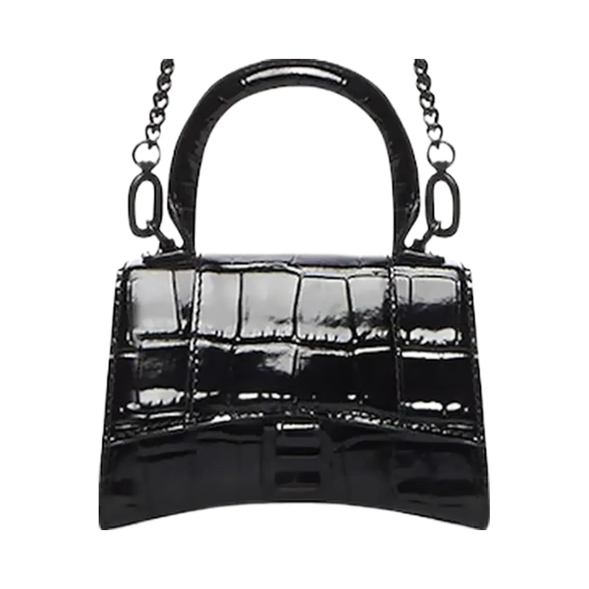 Balenciaga Hourglass Top-Handle Bag Mini Croc Embossed Black