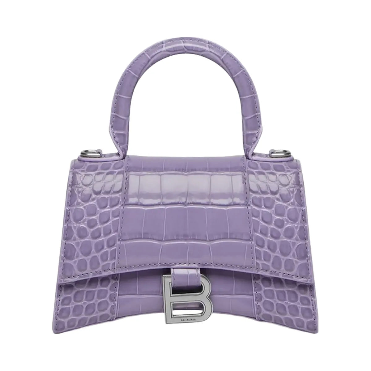 Balenciaga Hourglass Top Handle Xs Crocodile Embossed Lilac