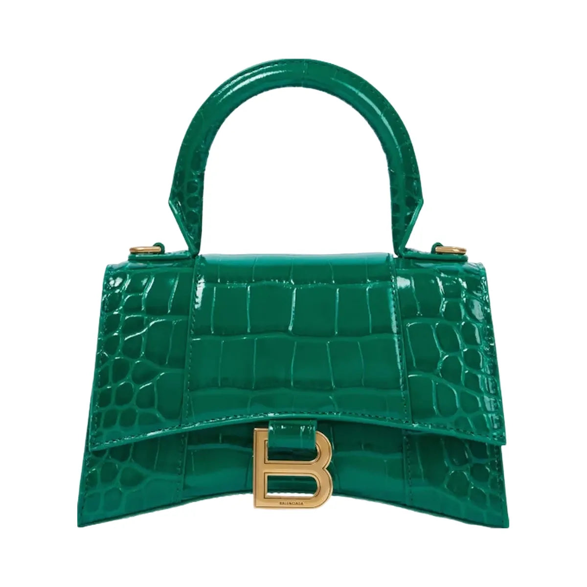 Balenciaga Hourglass Xs Top Handle Bag Crocodile Embossed Green