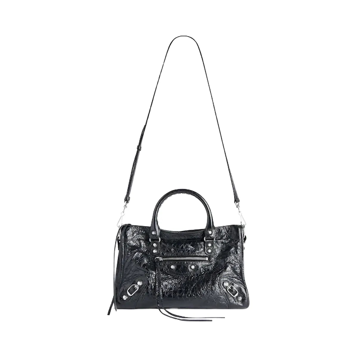 Balenciaga Le City Small Bag In Black Arena Lambskin Shiny Silver Hardware Black