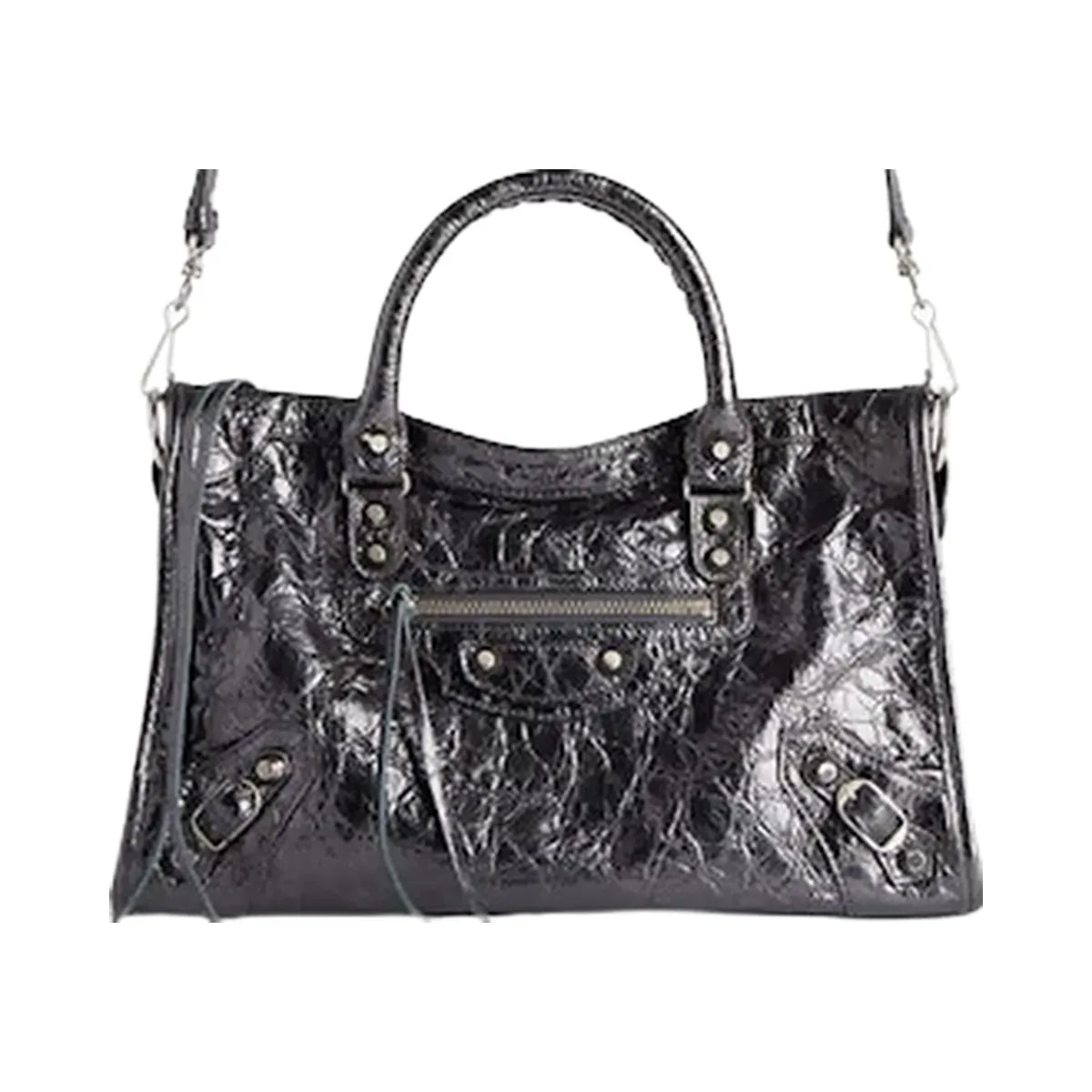 Balenciaga Le City Small Bag In Steel Grey Metallized Arena Lambskin Shiny Silver Hardware Steel Grey