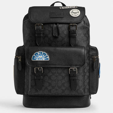 Coach Sprint Backpack In Signature Canvas With Patches Signature Canvas-Gunmetal-Charcoal Multi