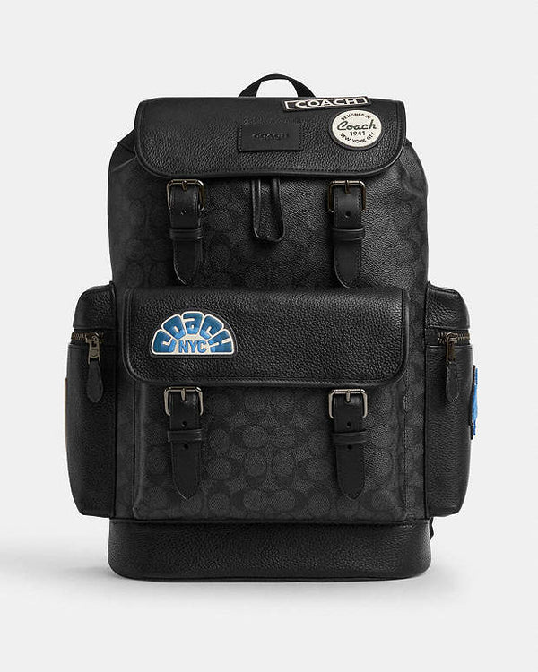 Coach Sprint Backpack In Signature Canvas With Patches Signature Canvas-Gunmetal-Charcoal Multi
