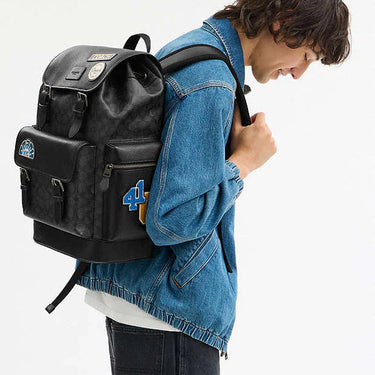 Coach Sprint Backpack In Signature Canvas With Patches Signature Canvas-Gunmetal-Charcoal Multi