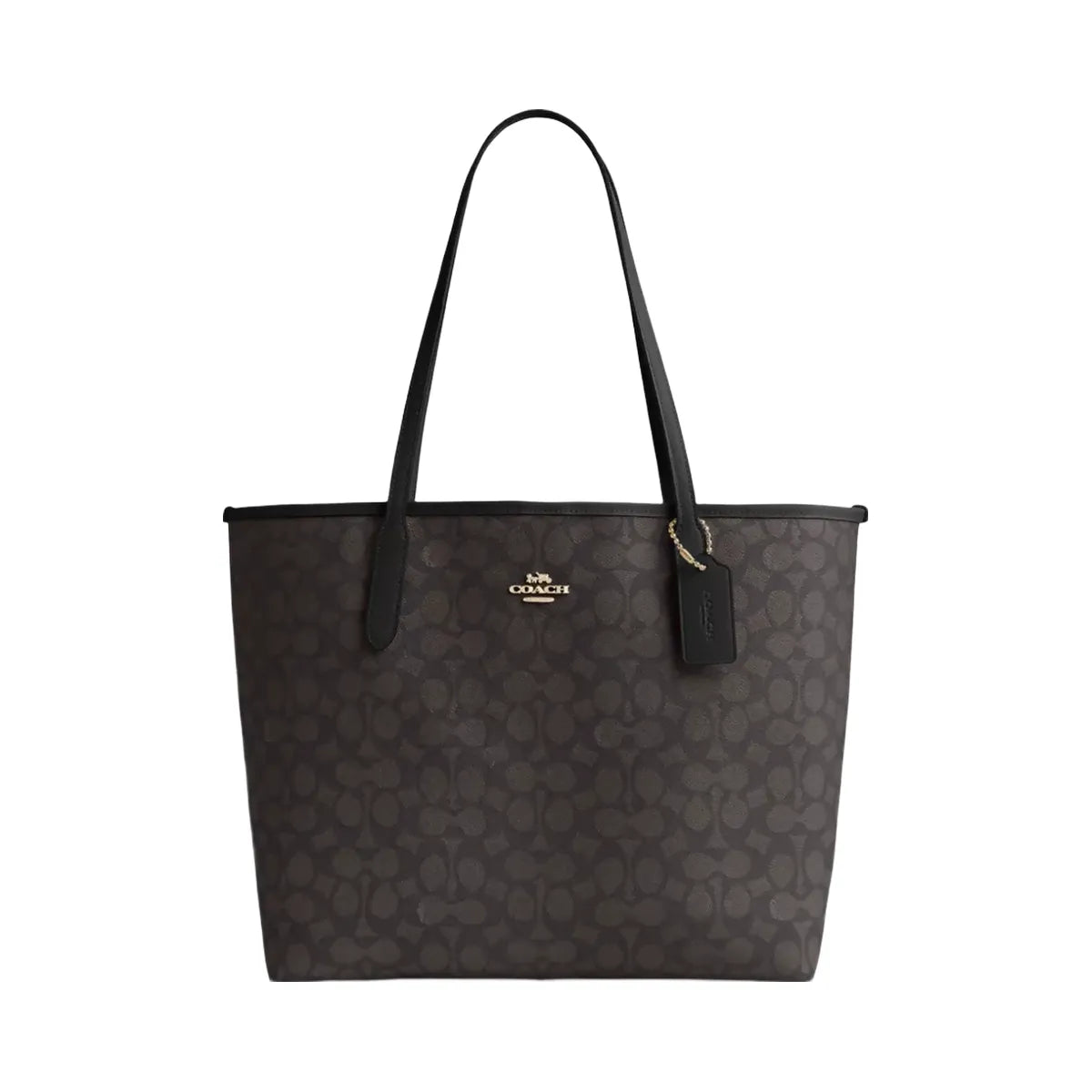 Coach City Tote Bag In Signature Canvas in Gold Walnut Black