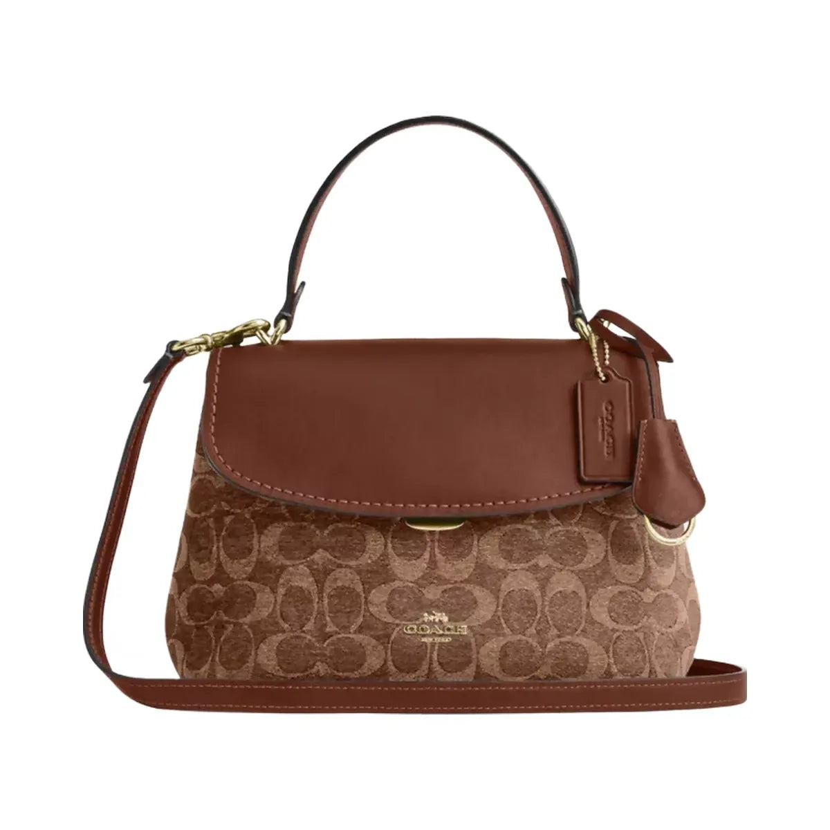 Coach Emory Top Handle Bag In Signature Chenille in Gold Light Khaki Vintage Brown