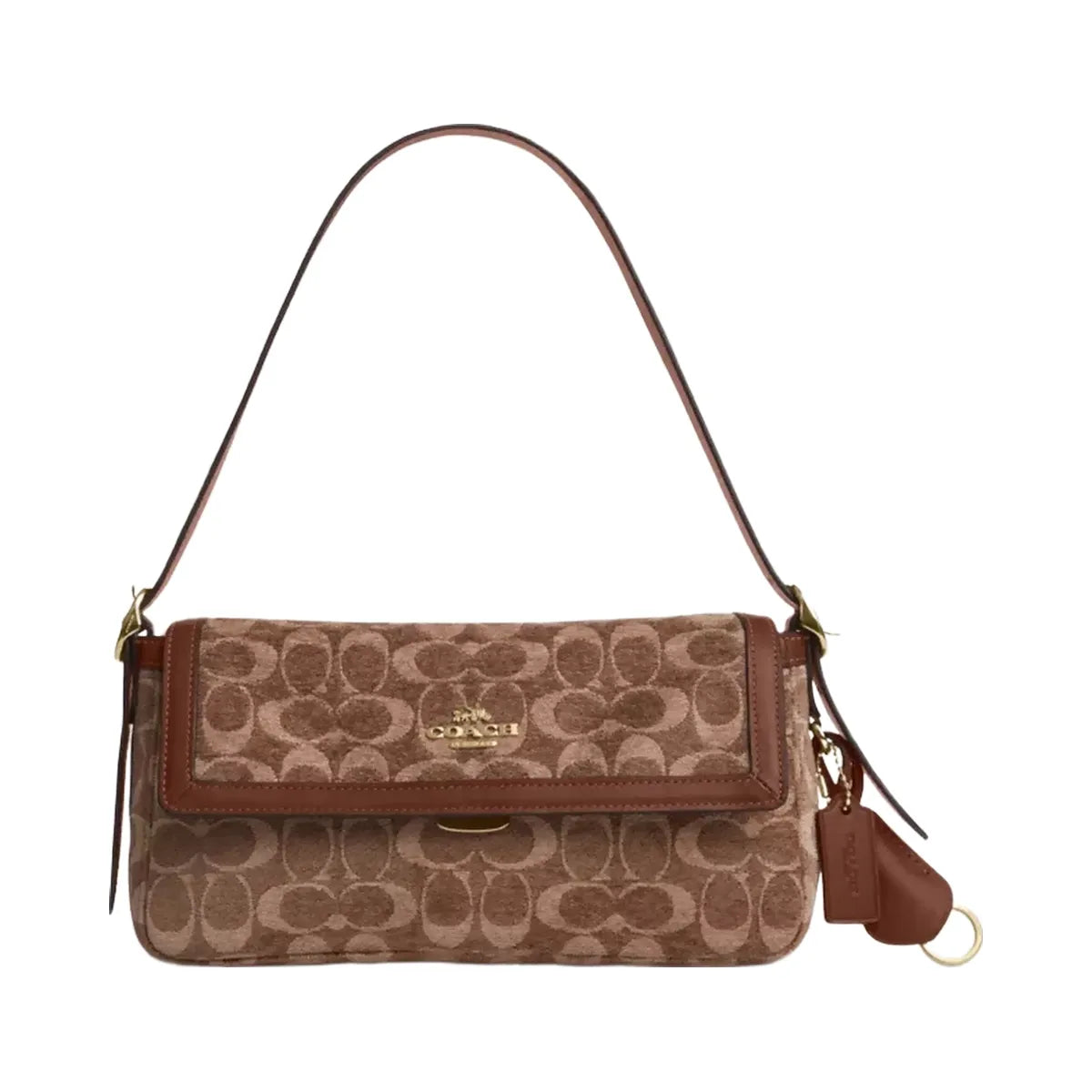 Coach Etta Small Flap Shoulder Bag In Signature Chenille in Gold Light Khaki Vintage Brown