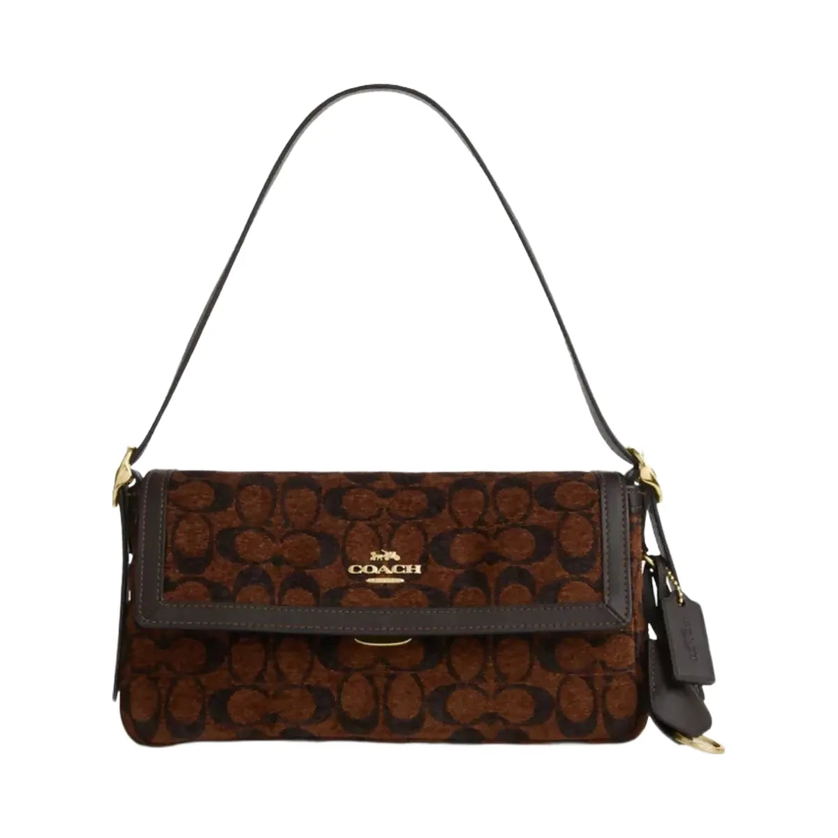Coach Etta Small Flap Shoulder Bag In Signature Chenille in Gold Truffle