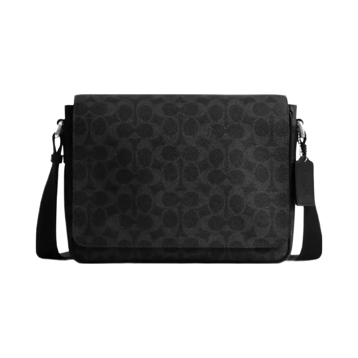 Coach Jack Messenger Bag In Signature Canvas in Silver Black Signature