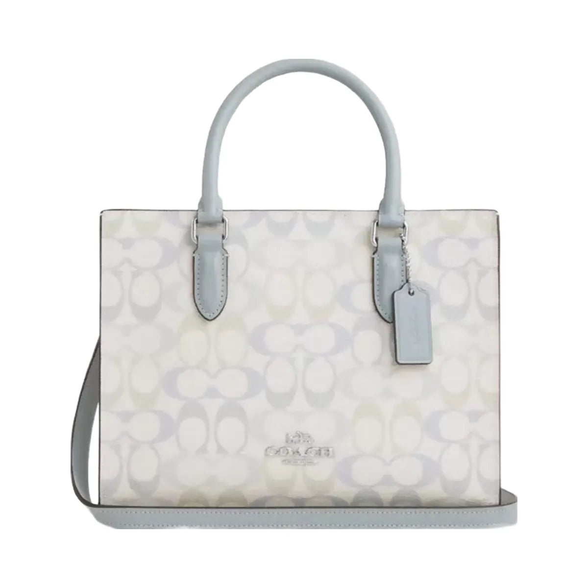 Coach Maggie Small Tote Bag In Signature Canvas in Silver Chalk Blue