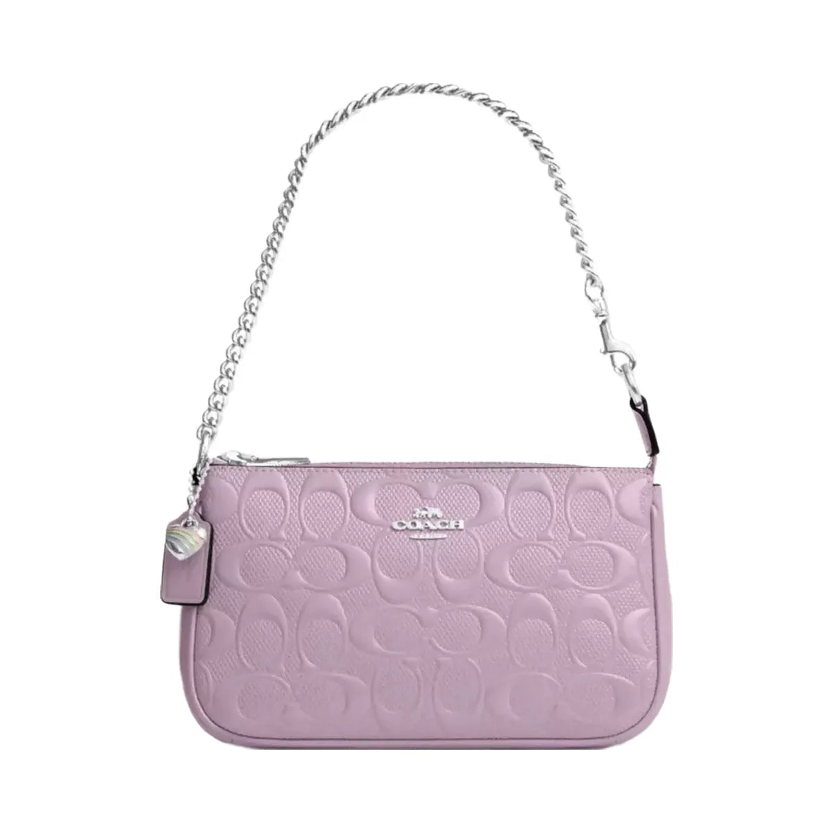 Coach Nolita 19 In Signature Leather With Heart Charm in Silver Light Violet