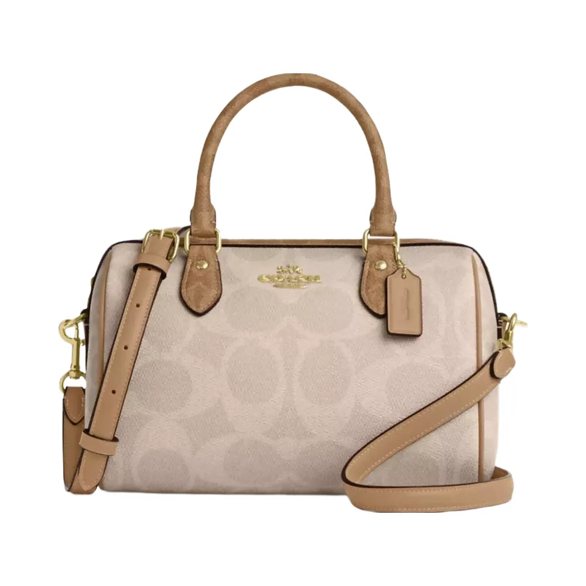 Coach Rowan Satchel Bag In Blocked Signature Canvas in Gold Sand Tan