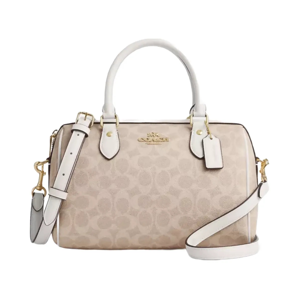 Coach Rowan Satchel Bag In Signature Canvas in Gold Sand Chalk