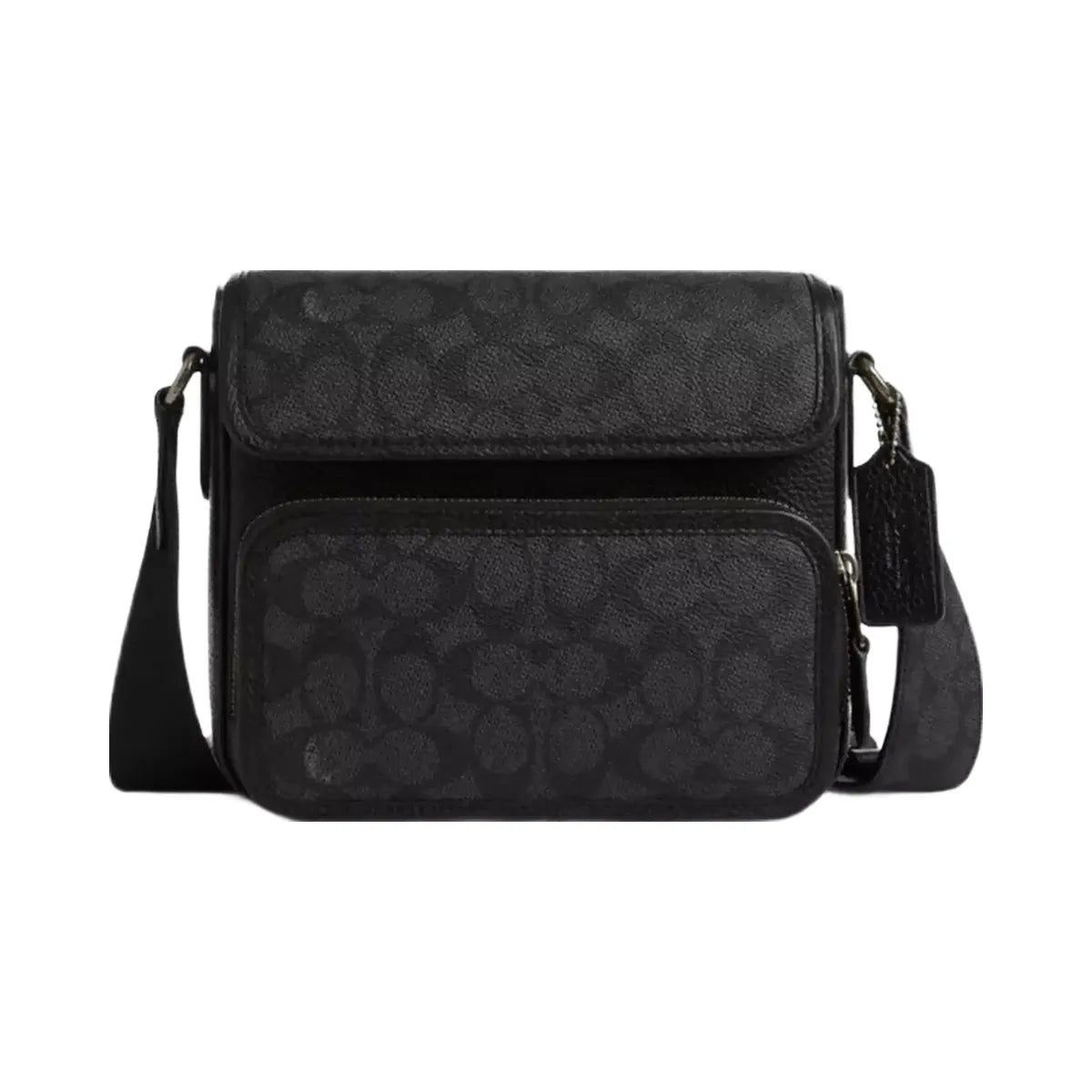 Coach Sullivan Flap Crossbody Bag In Signature Canvas in Gunmetal Charcoal Black