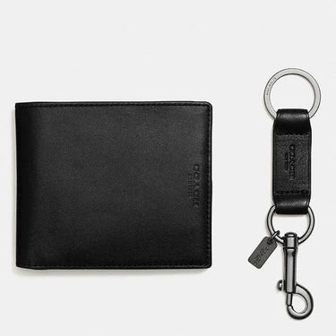 Coach Boxed 3 In 1 Wallet Gift Set Pebbled Leather-Black