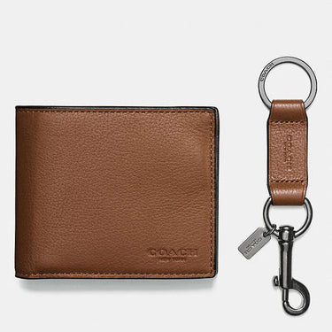 Coach Boxed 3 In 1 Wallet Gift Set Pebbled Leather-Dark Saddle