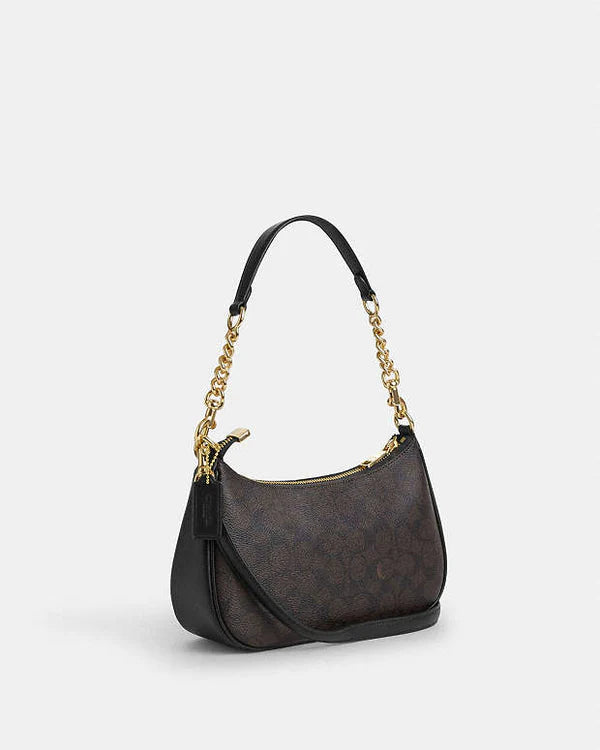 Coach Teri Shoulder Bag In Signature Canvas Signature Canvas-Gold-Walnut-Black