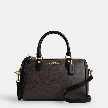 Coach Rowan Satchel Bag In Signature Canvas Signature Canvas-Gold-Walnut-Black