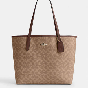 Coach City Tote Bag In Signature Canvas Signature Canvas-Gold-Tan-Brown
