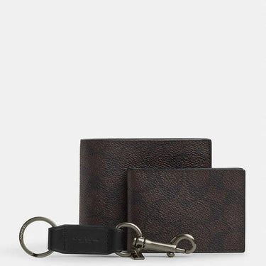Coach Boxed 3 In 1 Wallet Gift Set In Signature Canvas Signature Canvas-Qb-Walnut-Black
