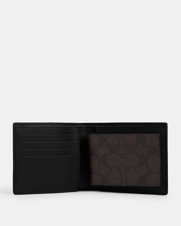 Coach Boxed 3 In 1 Wallet Gift Set In Signature Canvas Signature Canvas-Qb-Walnut-Black