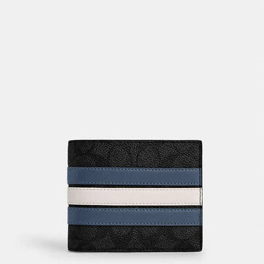 Coach 3 In 1 Wallet In Signature Canvas With Varsity Stripe Signature Canvas-Charcoal-Denim-Chalk