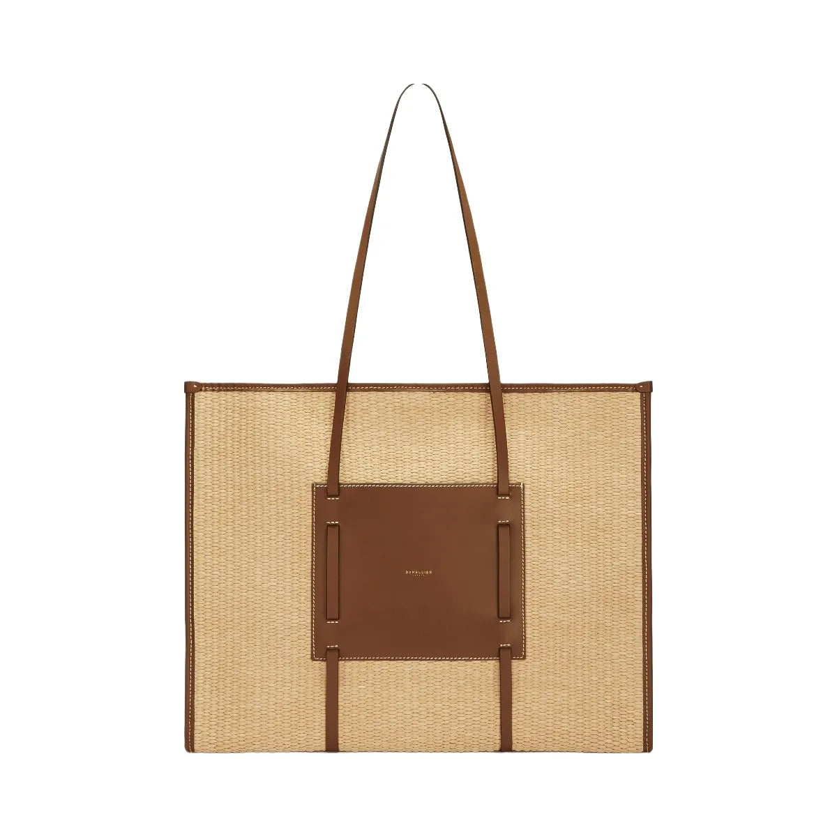 DeMellier The Large Capri warm raffia tan smooth ecru stitching