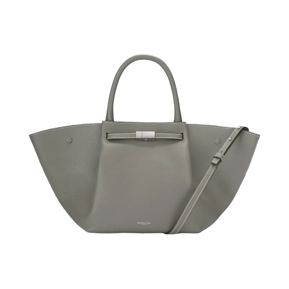 DeMellier The Midi New York stone grey small grain ecru stitching
